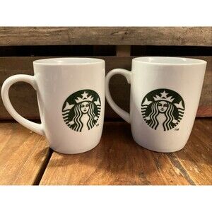 Starbucks Mug Cup Mermaid Classic Coffee Tea White Green 2013 -  SET of 2